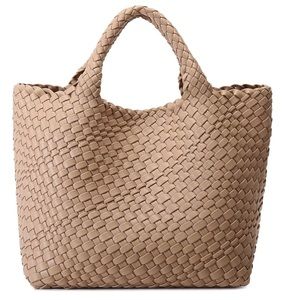 Premium hand-woven Vegan Leather trendy travel Tote Shoulder beach bag handbag